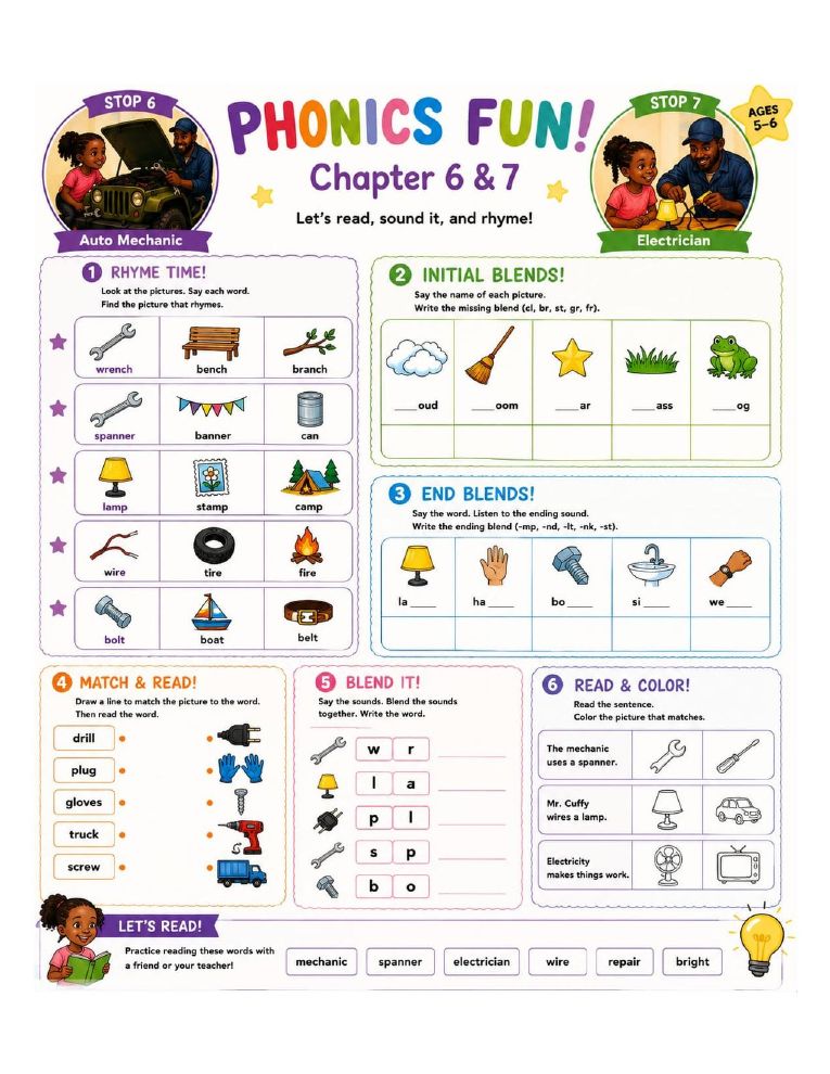 Preview of the Phonics Fun — Chapters 6 & 7 printable worksheet