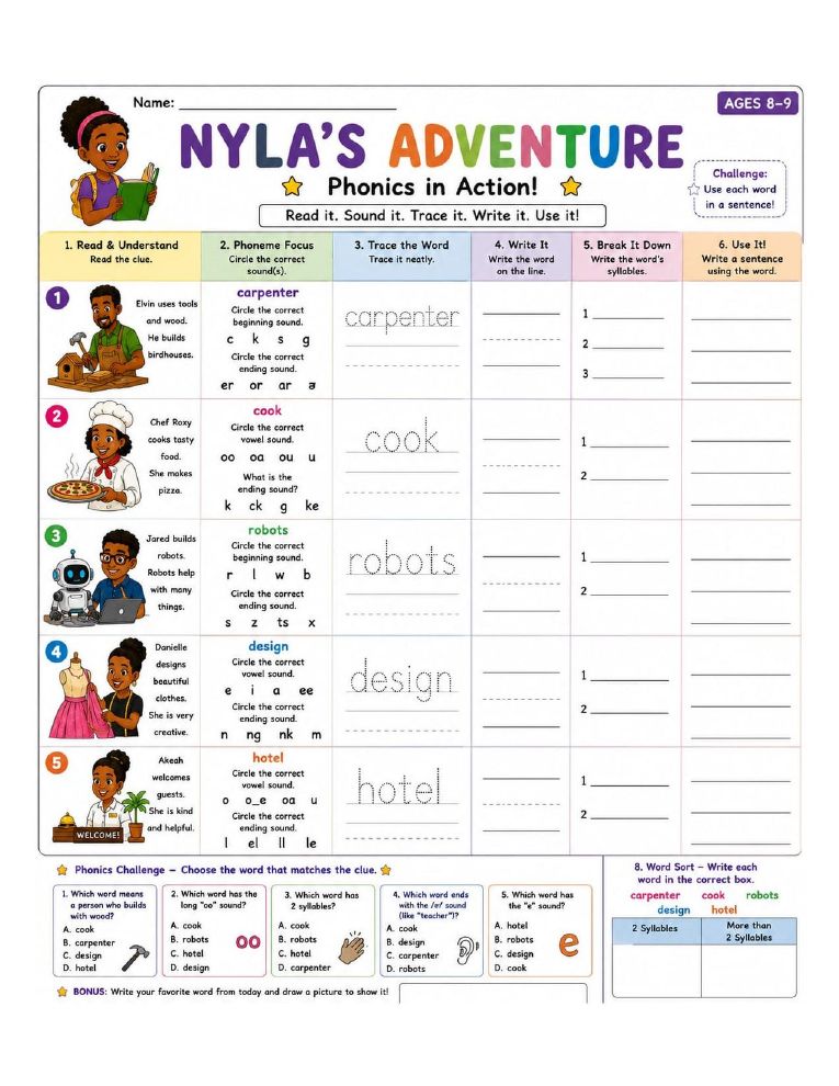 Preview of the Phonics in Action printable worksheet