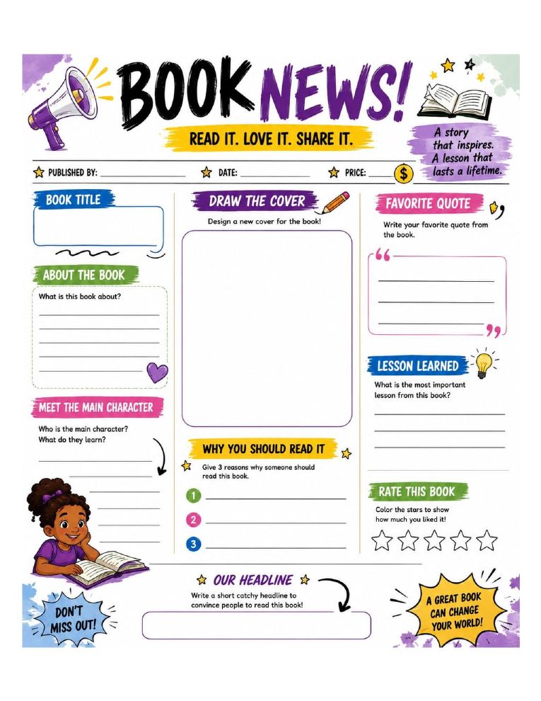 Preview of the Book News! Report Sheet printable worksheet